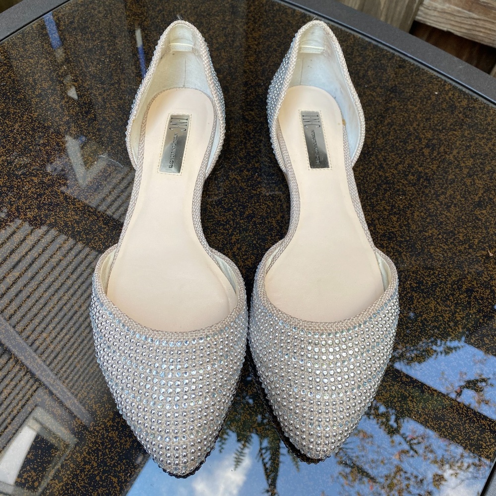 INC D'Orsay Silver Studded Flats Size 9.5